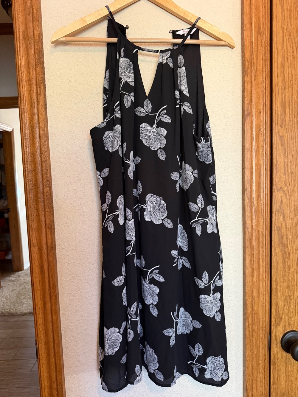 Candie's Black Dress with White Rose Print
